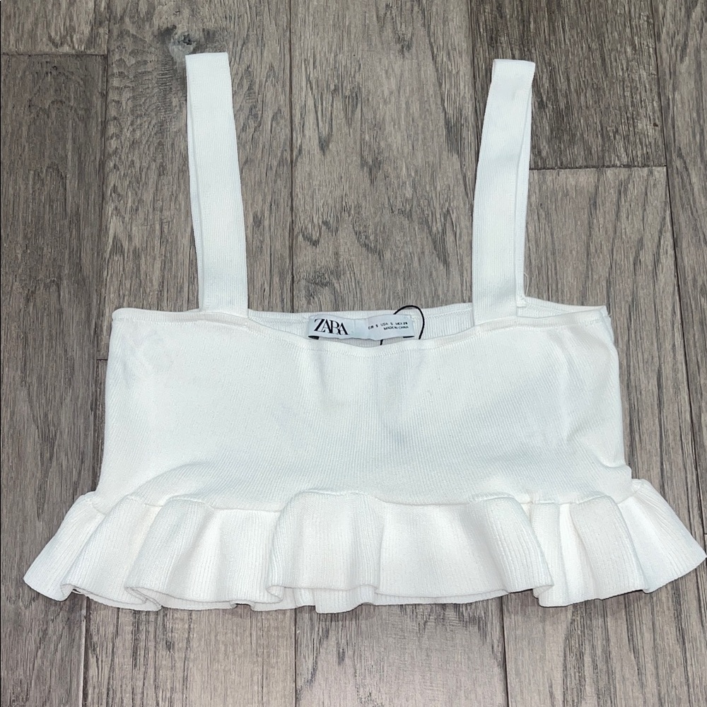 Zara White Ruffle Crop Top